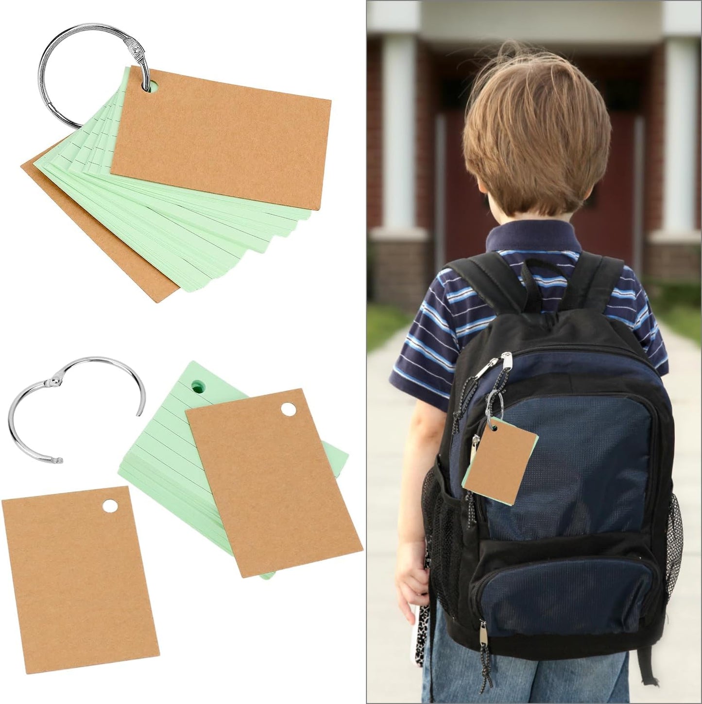 QWORK® 500 Pièces feuille bristol A8, flash card avec anneaux de liaison, 75x45mm cartes de vocabulaire, cartes d'apprentissage