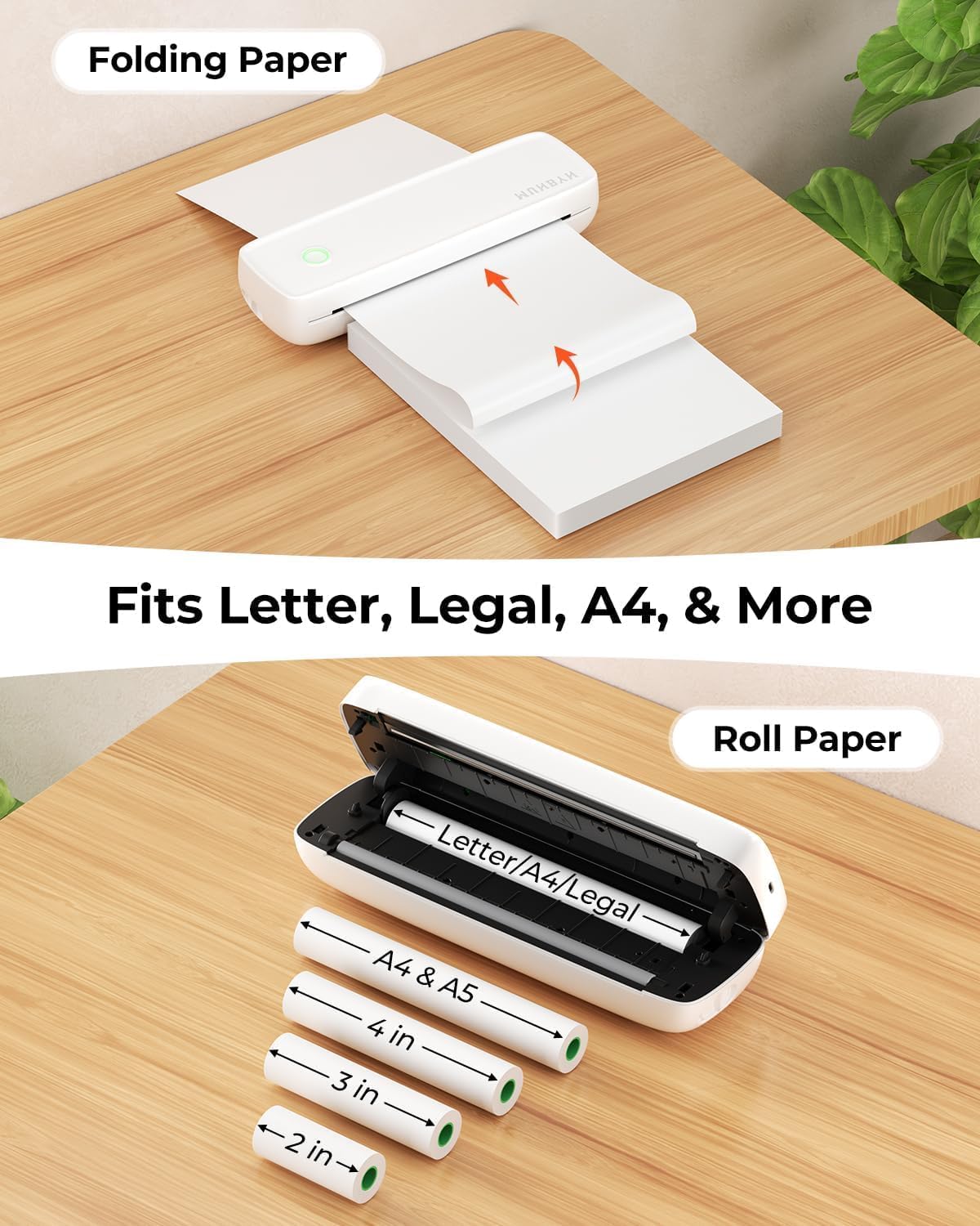 MUNBYN ITP04 Imprimante Thermique A4, Imprimante Portable sans Encre pour Le Voyage, Bluetooth Compatible avec Les Téléphones et Ordinateurs Portables Android et iOS, Blanc