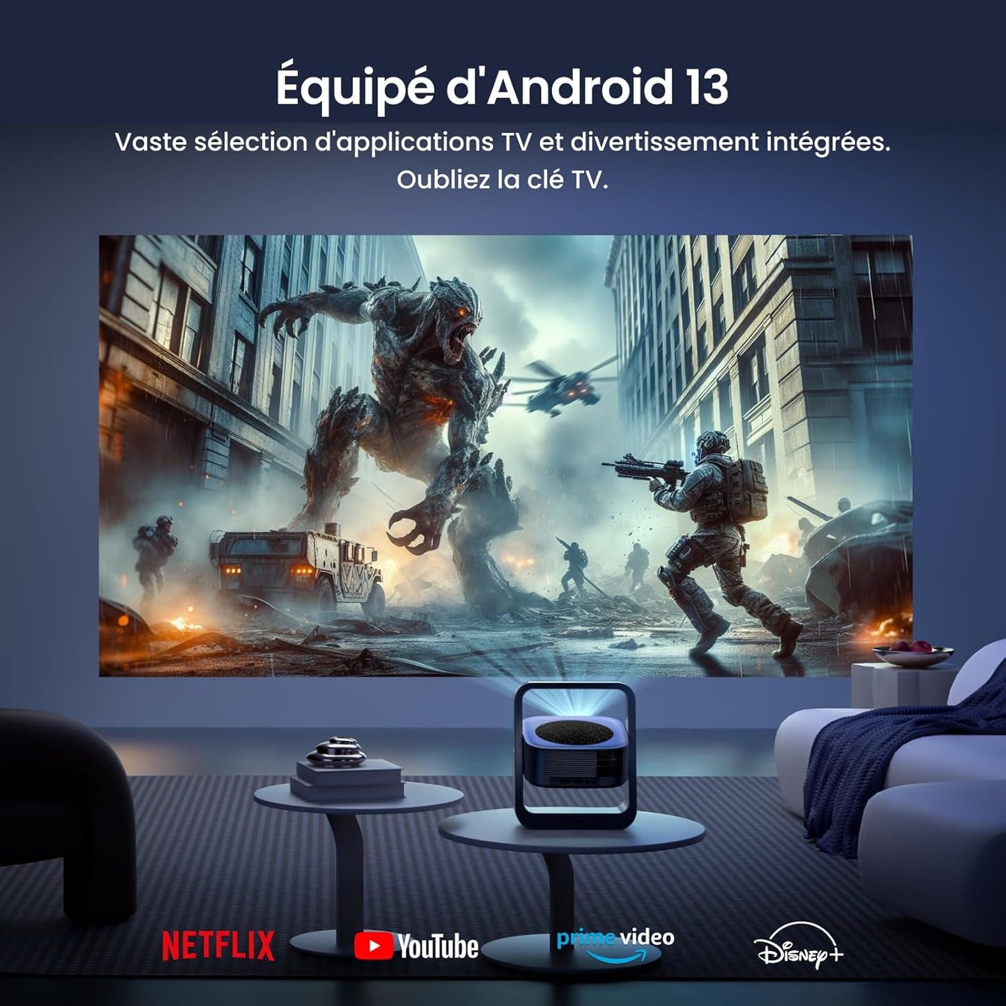 [App Intégrée] Eeenfy Venus V1[2.0] Vidéoprojecteur Portable, Projecteur Android avec 350ANSI, 270° Rotation, E-Focus/Keystone, Rétroprojecteur, Videoprojecteur WiFi Bluetooth pour Home Cinéma, Blanc