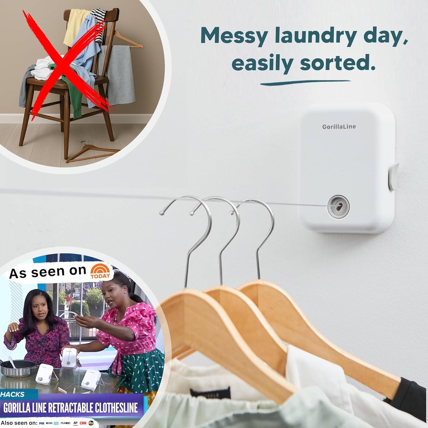 GorillaLine Corde à Linge rétractable pour intérieur et extérieur | Corde à Linge Robuste | Étendoir à Linge Mural | Suspension rétractable | Verrou pour éviter l'affaissement