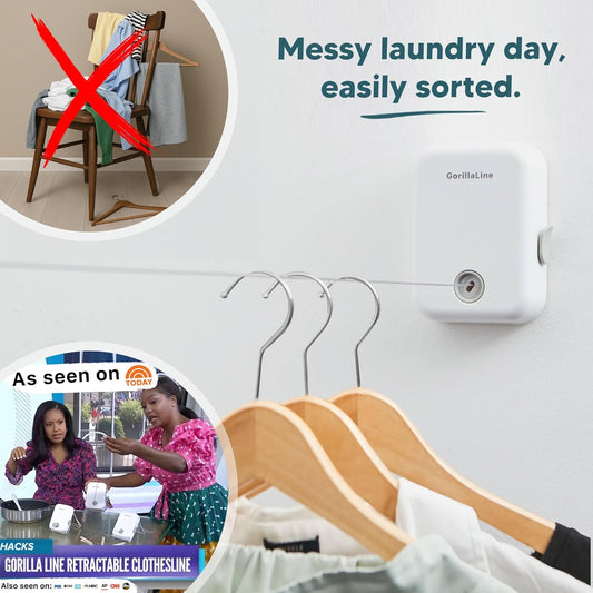 GorillaLine Corde à Linge rétractable pour intérieur et extérieur | Corde à Linge Robuste | Étendoir à Linge Mural | Suspension rétractable | Verrou pour éviter l'affaissement