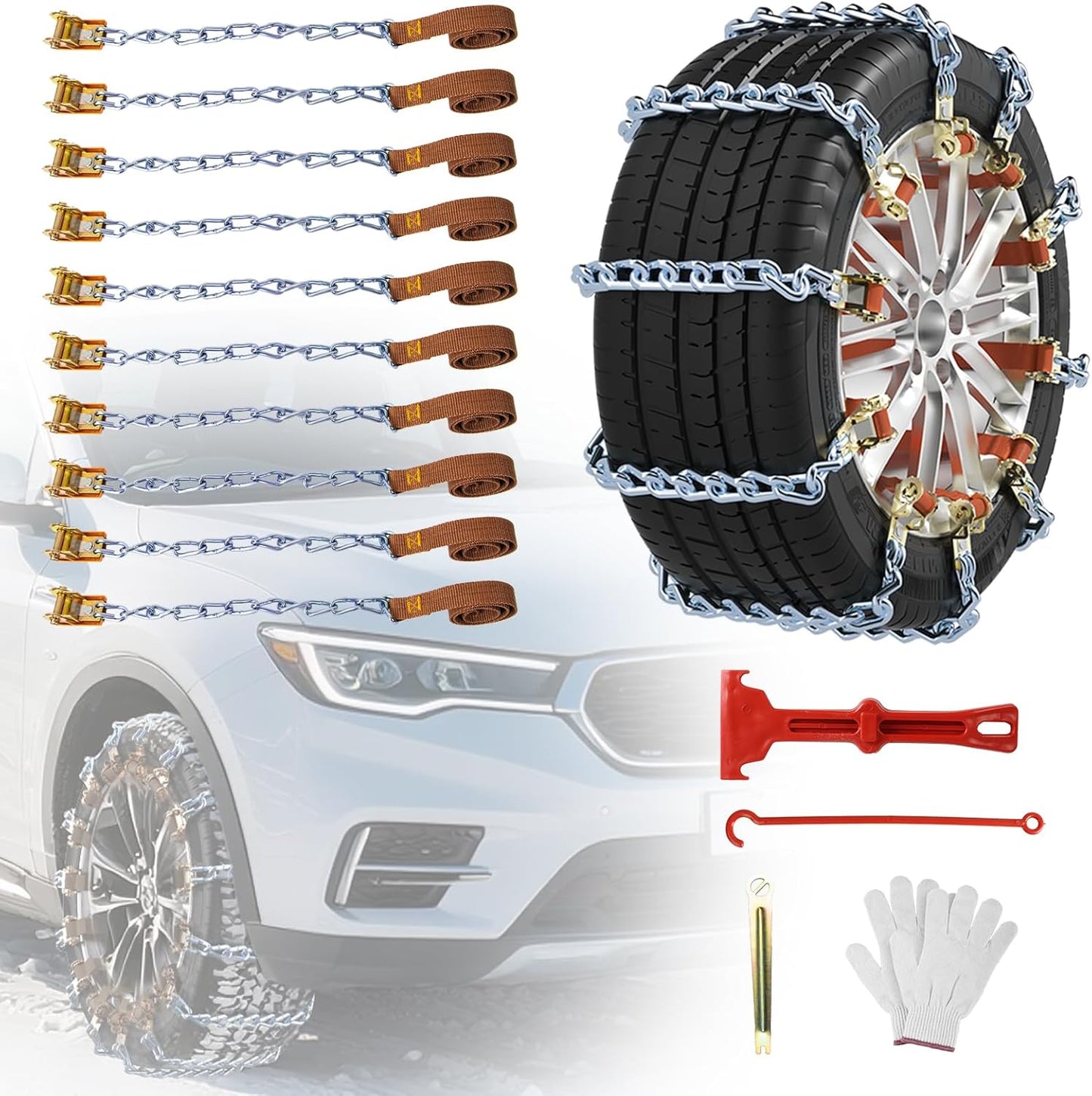 Manganèse Chaine Neige 10 pièces Ninonly pour Pneus 165 à 265 mm Chaînes à Neige pour Auto Voiture Camion SUV Chaine Neige Universelle pour Boue, Sable, Neige, Glace, Montée