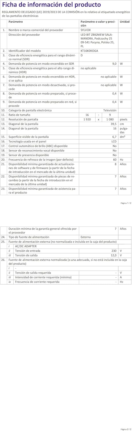 SYLVOX TV Pliable 15,6" (40 cm) - Smart Google TV Full HD 1080P, Écran Pivotant +/-45°, Pliage 90°, WiFi/Bluetooth, DVB-T2/C/S2, DC12V - pour Cuisine, Chambre, Camping-Car (Garantie 2 Ans)