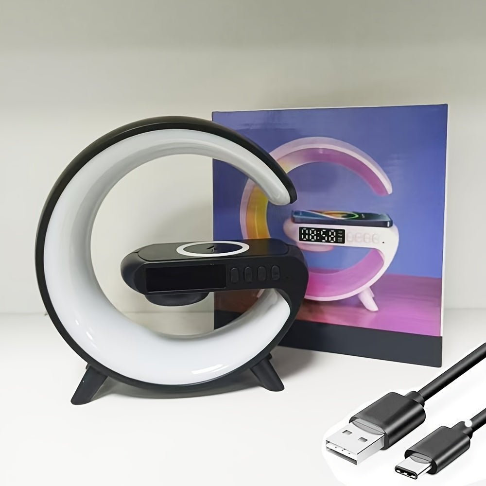 MINI Enceinte sans fil RGB multifonctionnelle, chargeur sans fil, support, radio-réveil FM