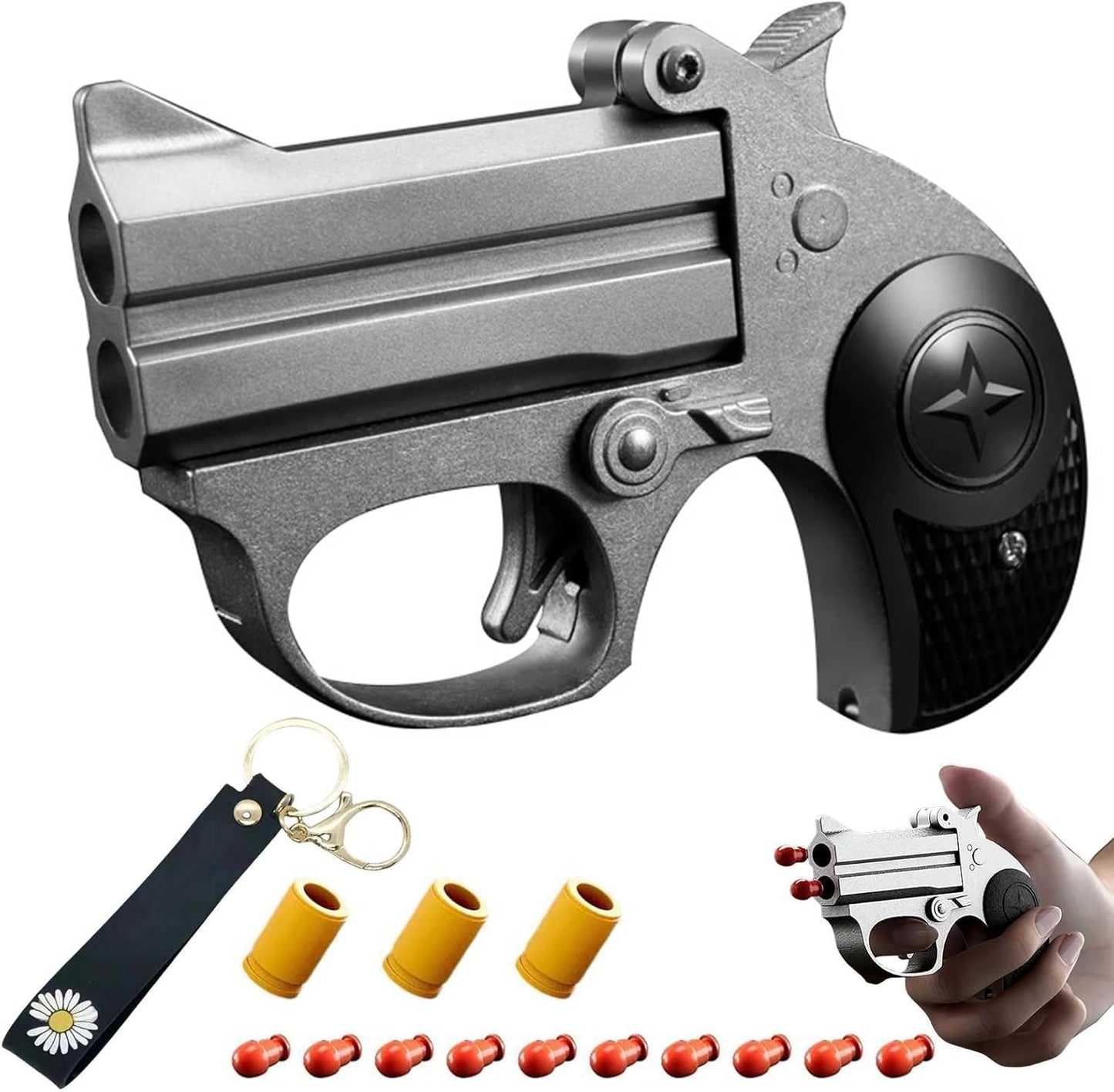 Mini Pistolet Jouet à Balle Souple,Alliage+PP Jouet Anti Stress +10 Balles Et Porte-CléS EDC Jouet DéMarrable Plusieurs FaçOns De Jouer, Facile à Transporter