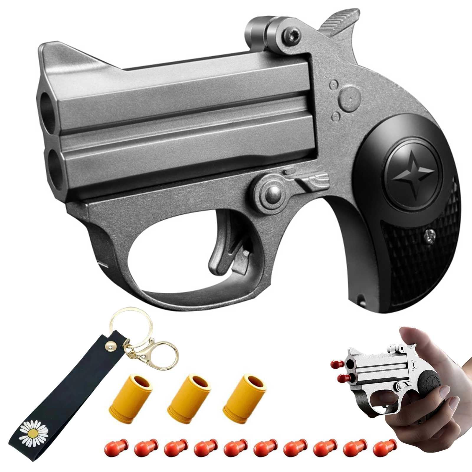Mini Pistolet Jouet à Balle Souple,Alliage+PP Jouet Anti Stress +10 Balles Et Porte-CléS EDC Jouet DéMarrable Plusieurs FaçOns De Jouer, Facile à Transporter