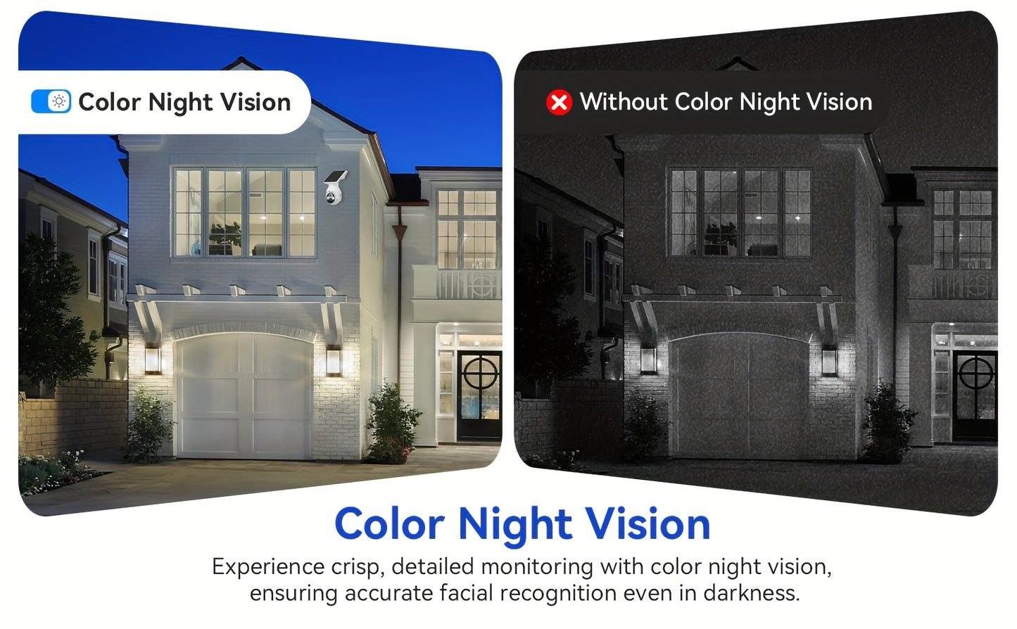 Caméra de sécurité extérieure sans fil avec panneau solaire, caméra WiFi pour la sécurité de votre domicile avec vision nocturne couleur 1080p