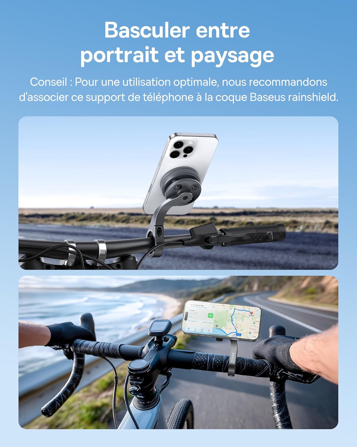Baseus PrimeTrip VB1 Support Téléphone Vélo, Support Universel Smartphone Vélo, Support Anti-Vibration pour iPhone 16 15 14 13 Pro Max Plus, Samsung S23