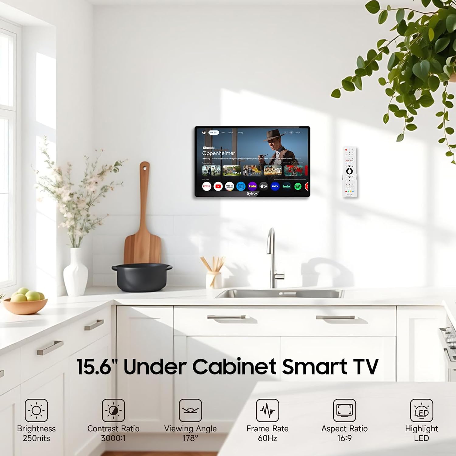 SYLVOX TV Pliable 15,6" (40 cm) - Smart Google TV Full HD 1080P, Écran Pivotant +/-45°, Pliage 90°, WiFi/Bluetooth, DVB-T2/C/S2, DC12V - pour Cuisine, Chambre, Camping-Car (Garantie 2 Ans)