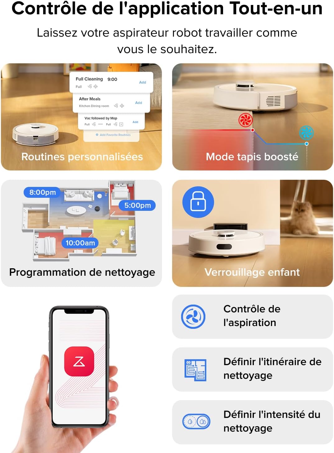 roborock Q7 L5 Aspirateur Robot, 8000 Pa Aspiration HyperForce, Double Anti-emmêlement, Navigation LiDAR Précise, Zone Interdite Intelligente, Cartographie Multi-Niveaux, Recharge Auto, APP/Alexa