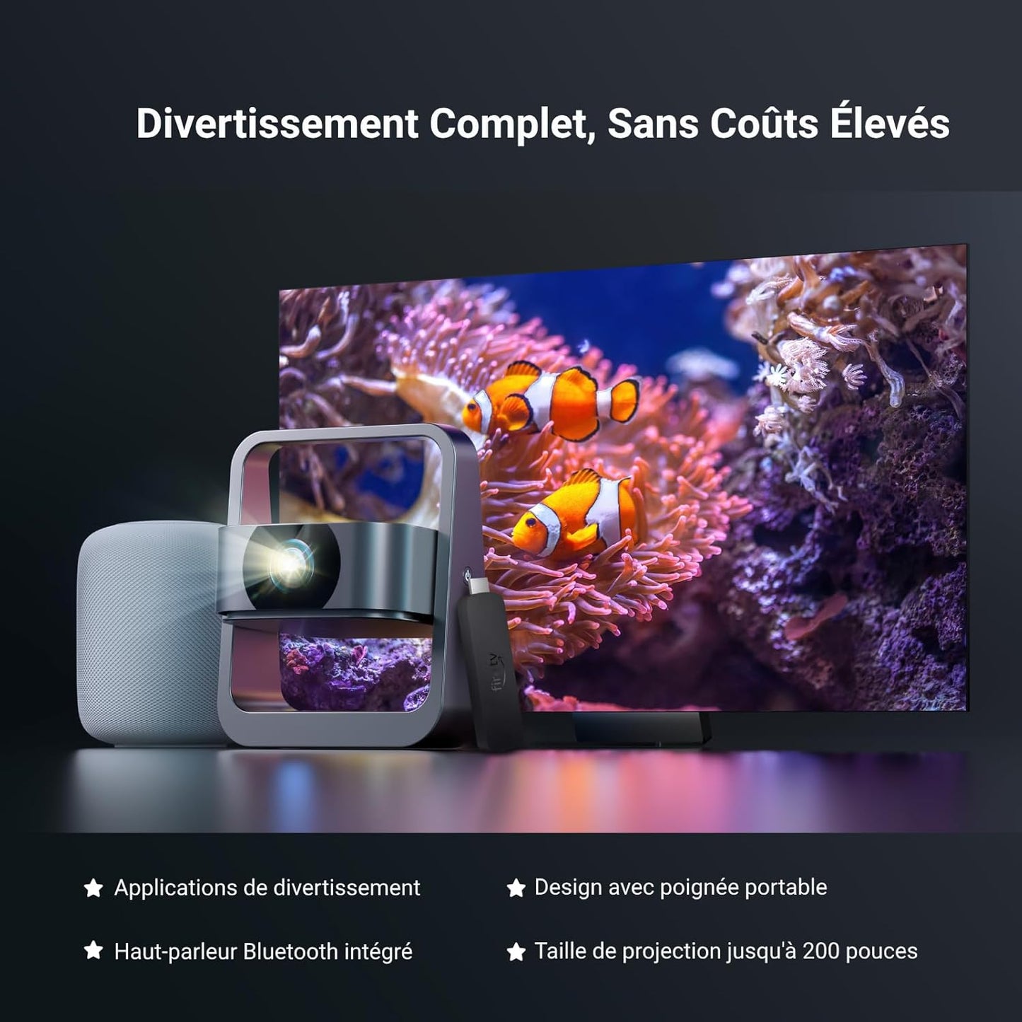 [App Intégrée] Eeenfy Venus V1[2.0] Vidéoprojecteur Portable, Projecteur Android avec 350ANSI, 270° Rotation, E-Focus/Keystone, Rétroprojecteur, Videoprojecteur WiFi Bluetooth pour Home Cinéma, Blanc