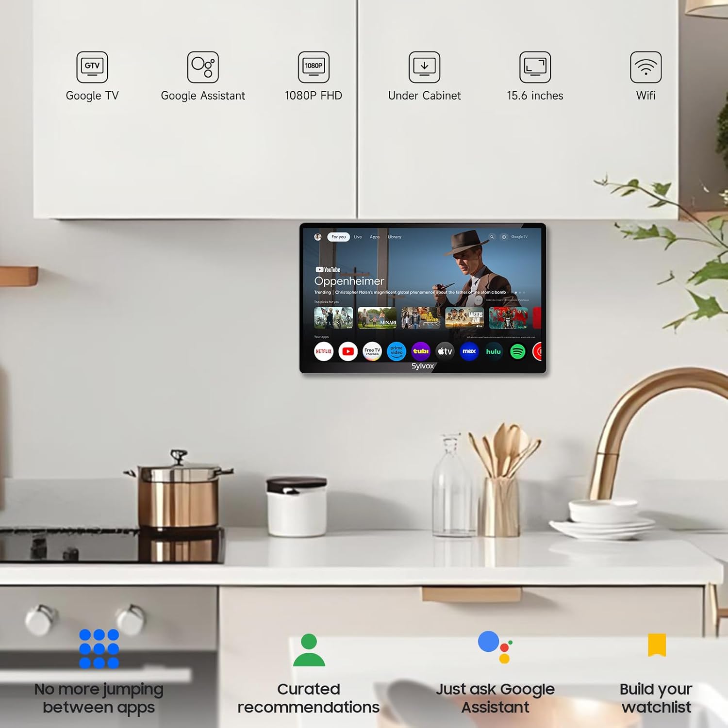 SYLVOX TV Pliable 15,6" (40 cm) - Smart Google TV Full HD 1080P, Écran Pivotant +/-45°, Pliage 90°, WiFi/Bluetooth, DVB-T2/C/S2, DC12V - pour Cuisine, Chambre, Camping-Car (Garantie 2 Ans)