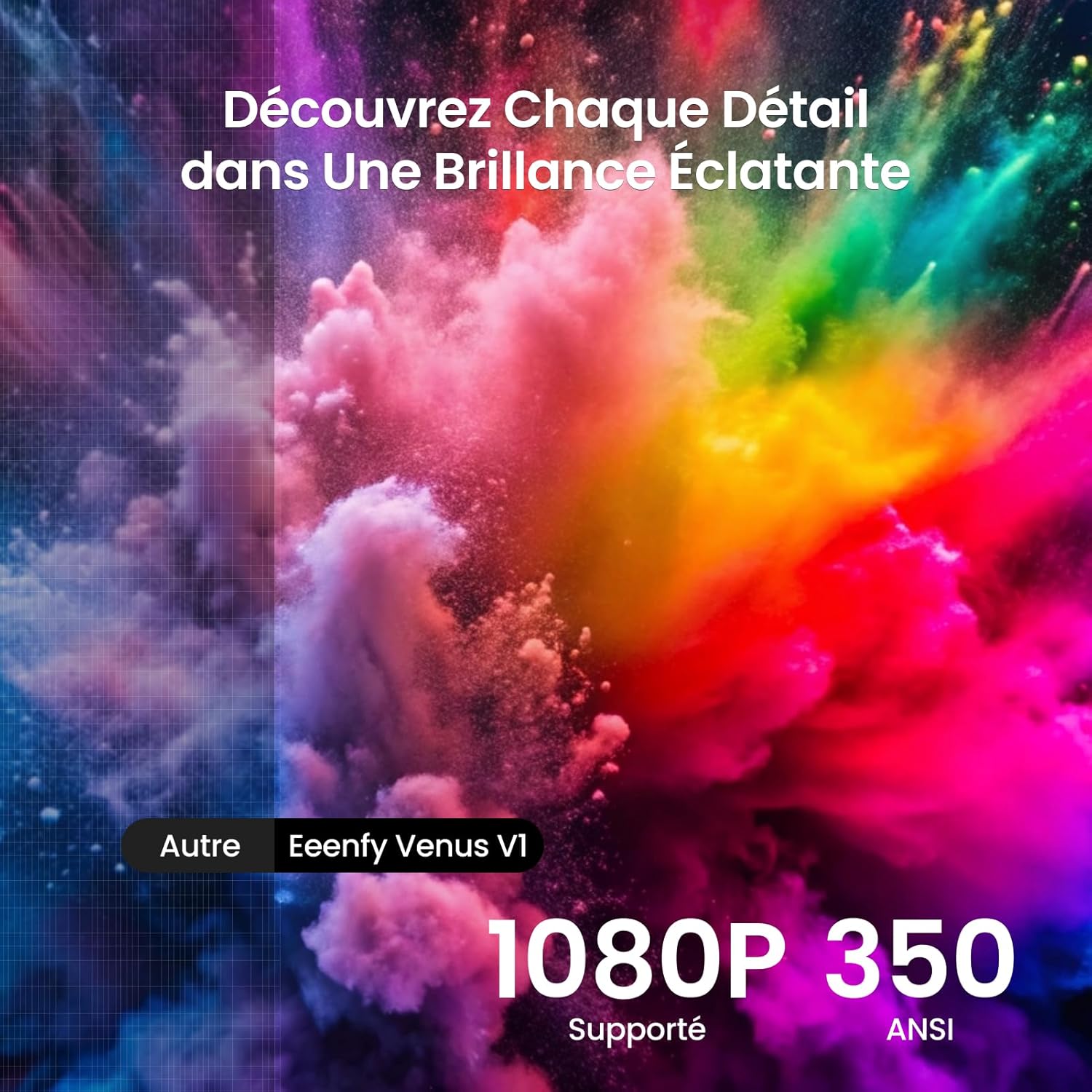 [App Intégrée] Eeenfy Venus V1[2.0] Vidéoprojecteur Portable, Projecteur Android avec 350ANSI, 270° Rotation, E-Focus/Keystone, Rétroprojecteur, Videoprojecteur WiFi Bluetooth pour Home Cinéma, Blanc