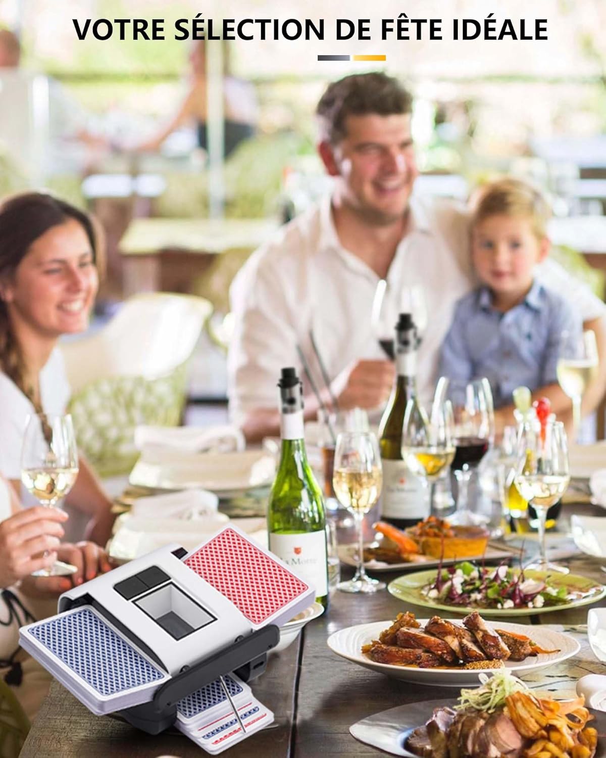 Mélangeur de Cartes Automatique, Mélangeur Électrique pour 1-2 Ponts Mode Auto & Manuel Rechargeable 2000mAh Faible Bruit Idéal pour Poker UNO Blackjack Skip-Bo Phase 10 Texas Hold'em Belote