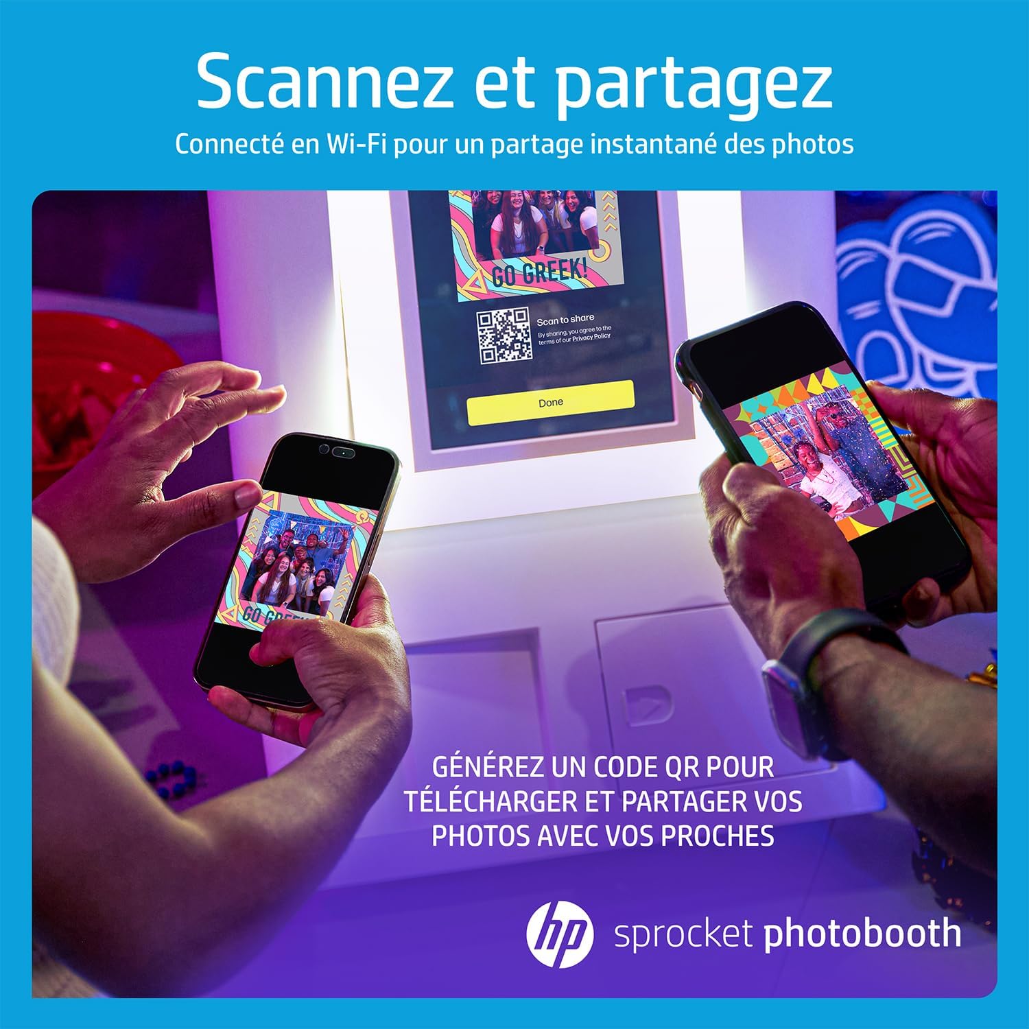 HP Sprocket Photobooth Imprimante instantanée 3x4” (Blanc) – 250+ Cadres, Impression sur Papier Zink, Wi-FI, Anneau LED, écran Tactile & appli.