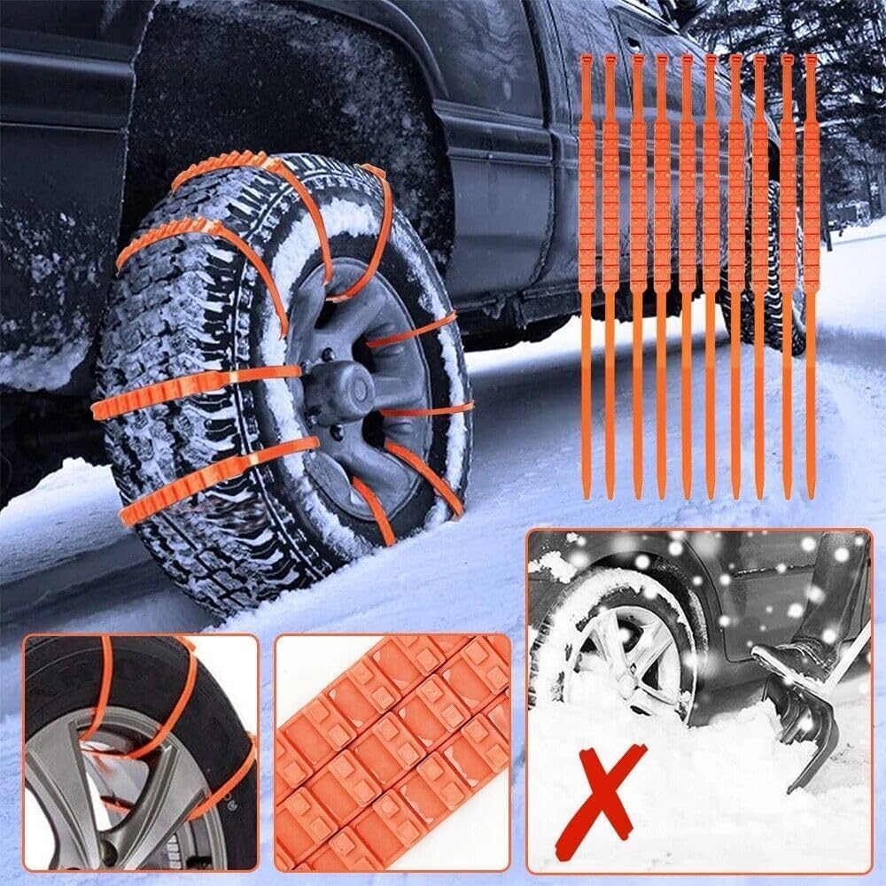 Chaînes à neige, chaînes antidérapantes pour pneus, chaînes pour roues pour la neige, nylon, dents multicouches, chaînes d'hiver pour pneus neige, chaussettes pour pneus neige, 145mm-295mm, lot de 10