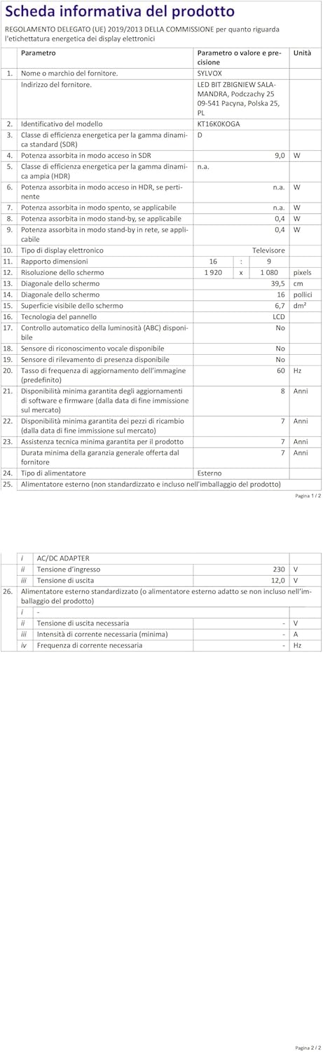 SYLVOX TV Pliable 15,6" (40 cm) - Smart Google TV Full HD 1080P, Écran Pivotant +/-45°, Pliage 90°, WiFi/Bluetooth, DVB-T2/C/S2, DC12V - pour Cuisine, Chambre, Camping-Car (Garantie 2 Ans)