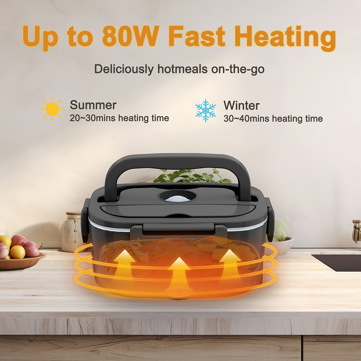Boîte à lunch avec puissance de 80 W, capacité de 1,5 L pour adultes, boîte à lunch thermique, boîte à lunch chauffante portable pour les sorties, livrée avec sac isotherme et couverts, convient pour chauffer les repas dans les camions et les voitures