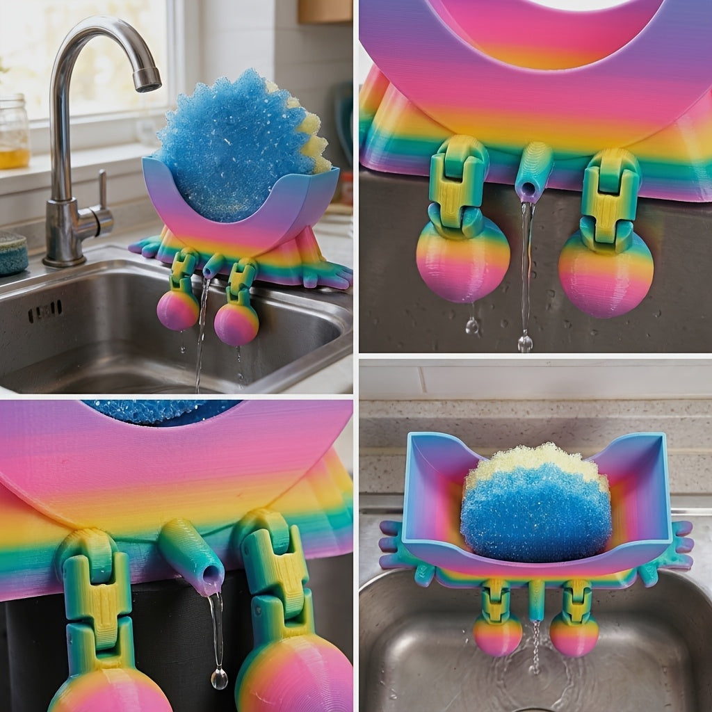 Support éponge d'évier imprimé en 3D, support éponge pour évier de cuisine, organisateur de cuisine amusant, pour salle de bain, appartement, hôtel, restaurant, comptoir mural (distribution aléatoire des couleurs)