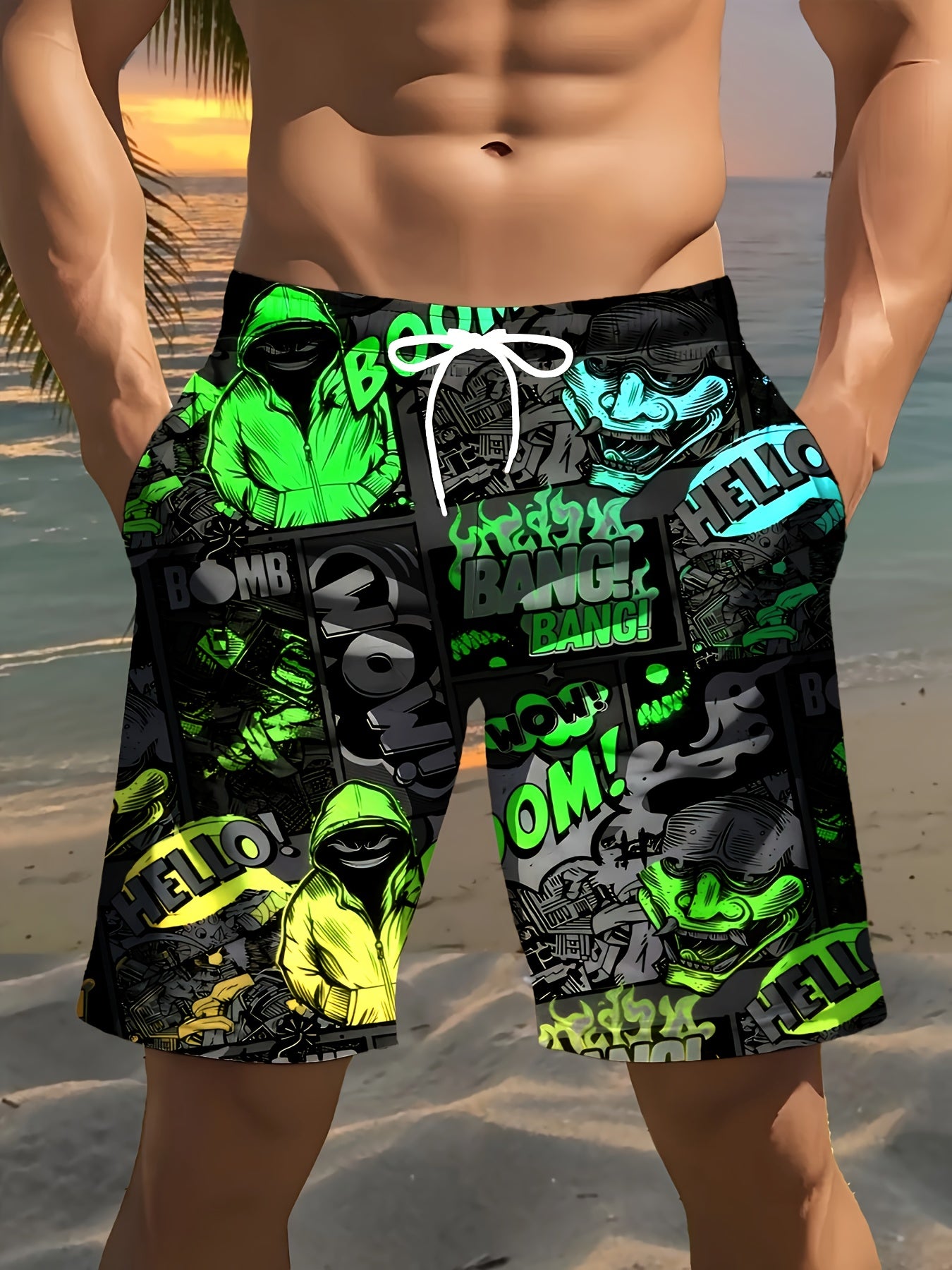 Short de plage imprimé pour homme, style hip-hop, imprimé 3D
