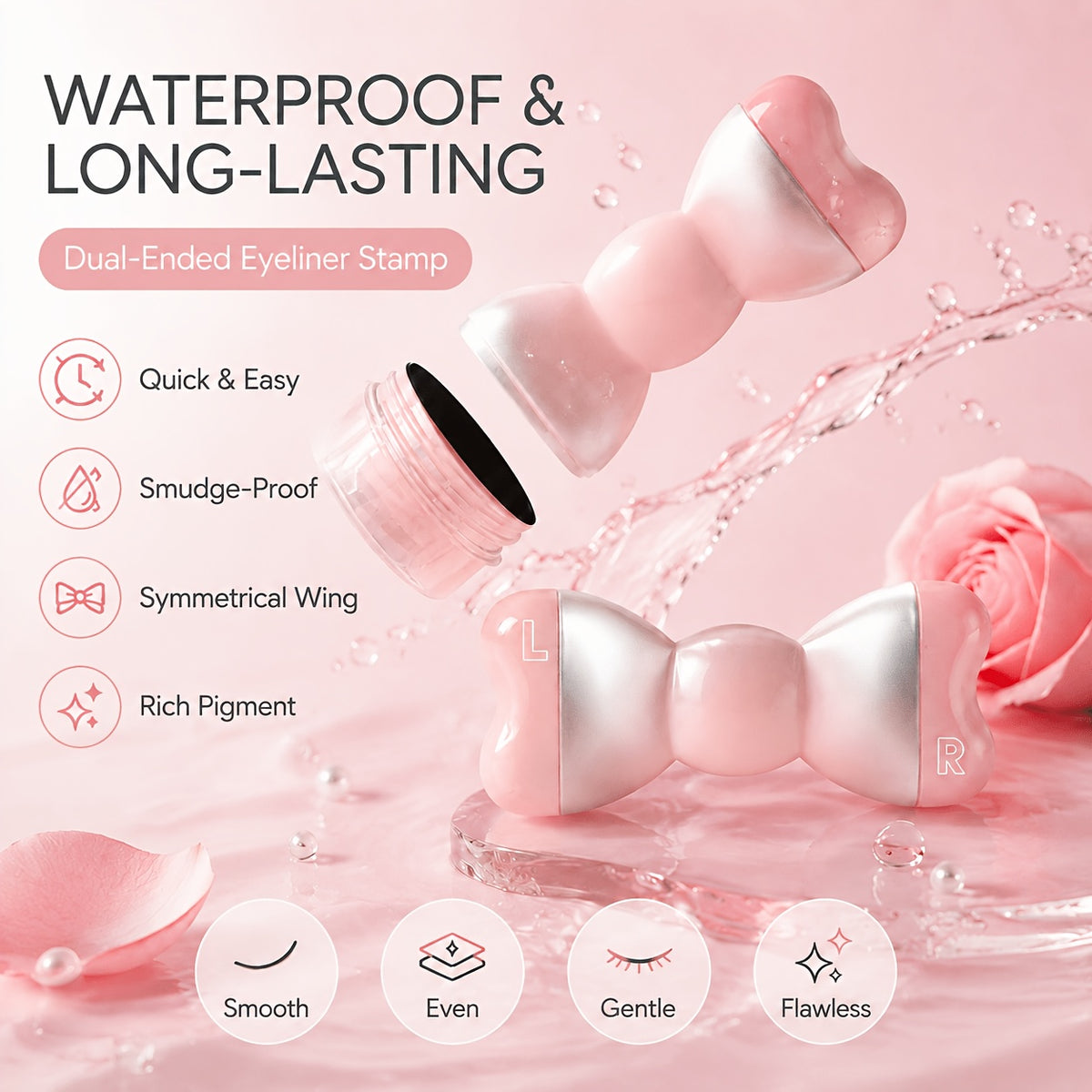 Tampon Double Cône pour Cils Inférieurs Papillon - Noir | Marron, Contouring Précis et Durable, Waterproof et Résistant à la Transpiration. Stylo Tampon Double Cône pour Eyeliner, Aspect Dégradé H-Bow, Film à Séchage Rapide, Effet de Cosmétique Longue Durée