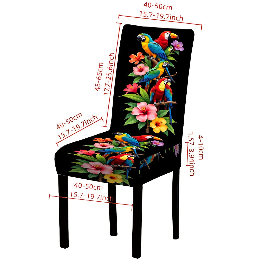 6 housses de chaises de salle à manger élastiques noires à motif floral