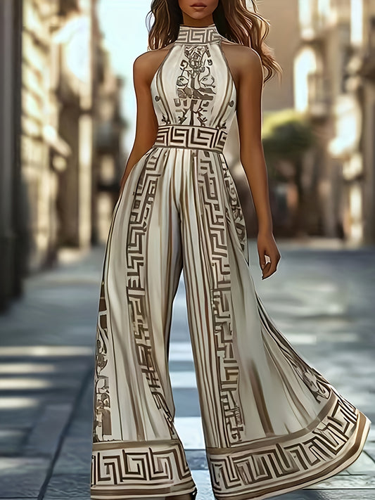 Combinaison élégante vintage sans manches à col rond