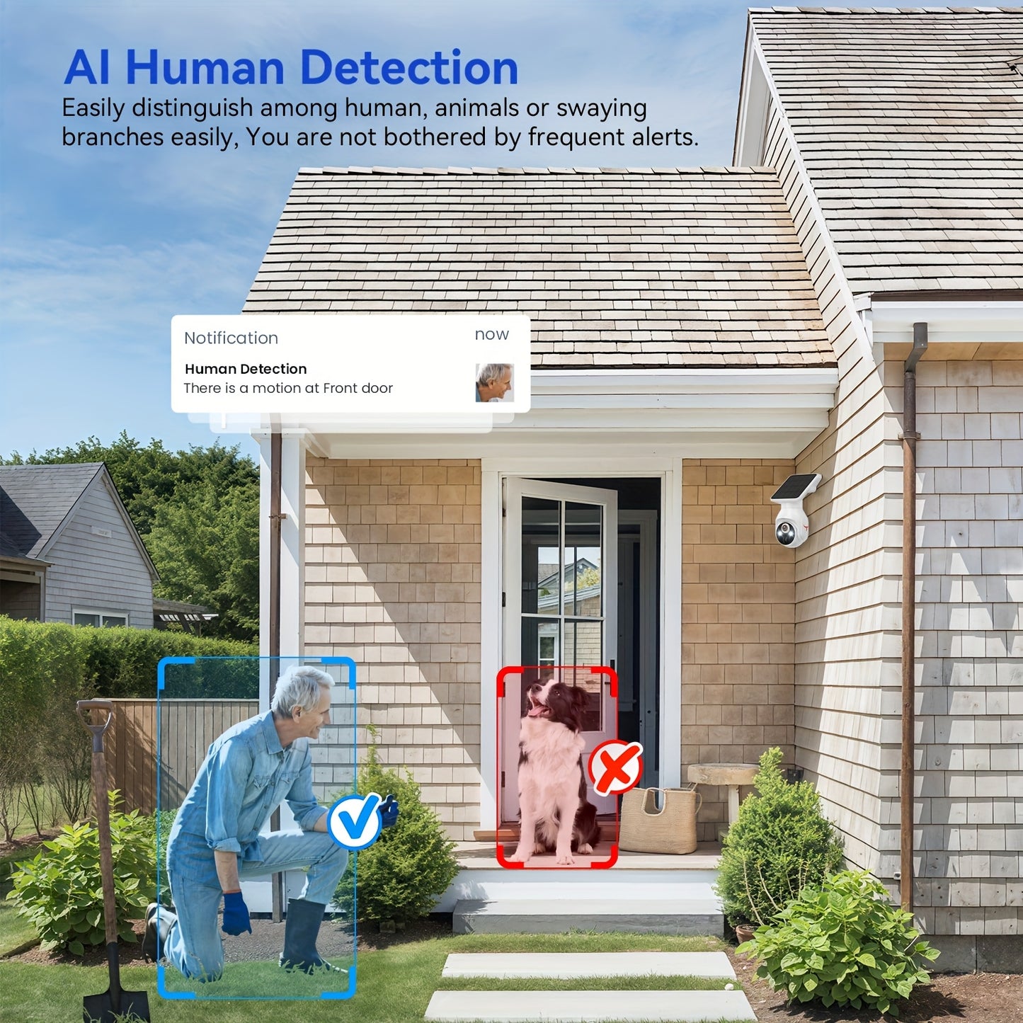 Caméra de sécurité extérieure sans fil avec panneau solaire, caméra WiFi pour la sécurité de votre domicile avec vision nocturne couleur 1080p