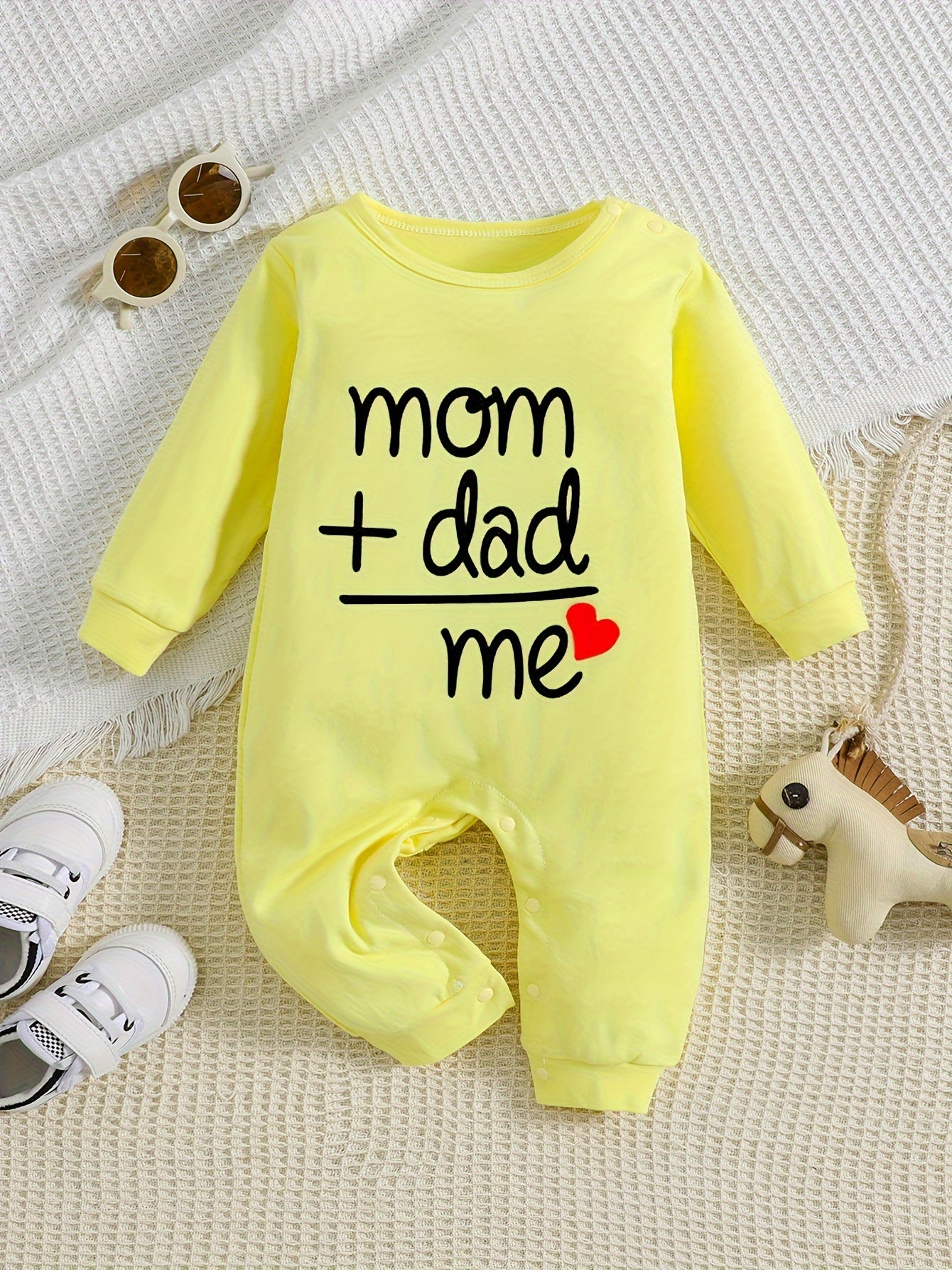 Baby Cute Onesie, Long-sleeved Cotton Jumpsuit With Mom+dad=me Print - Topdecheztop.fr