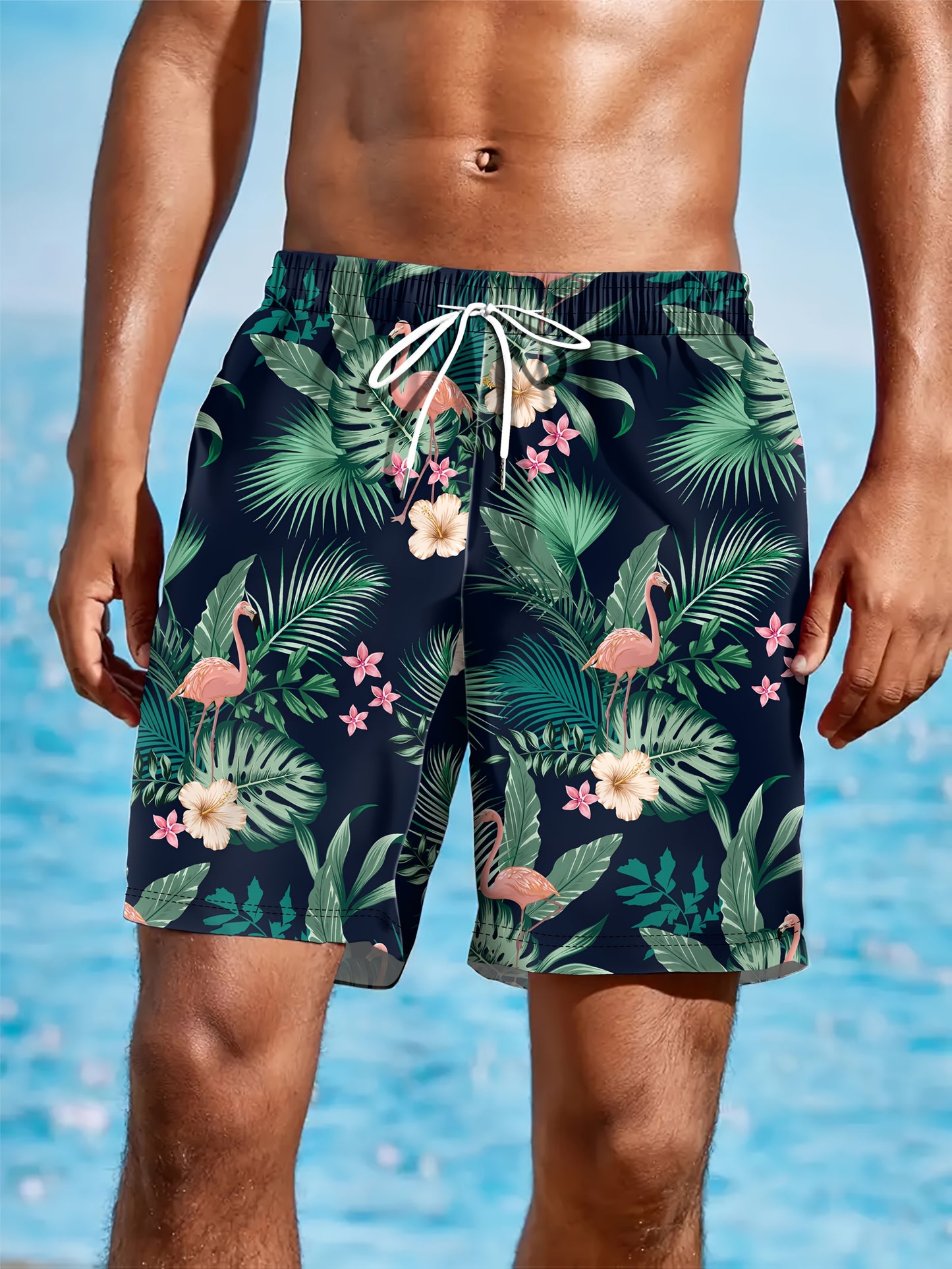 Pantalon de plage pour homme à imprimé tropical, en polyester, style vacances