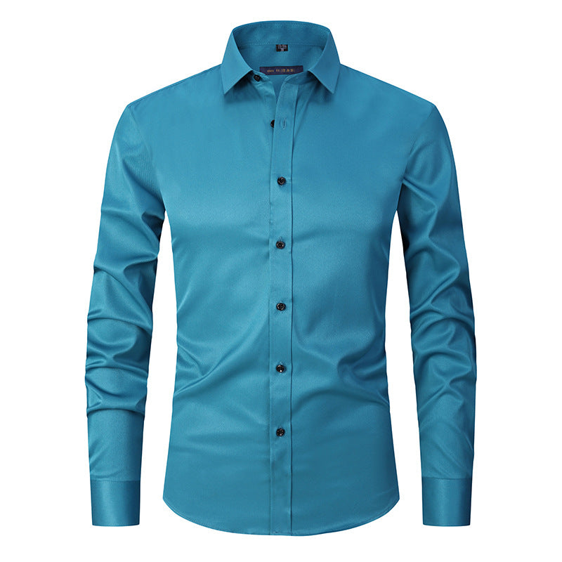 Chemise stretch homme à manches longues, coupe ajustée, sans repassage