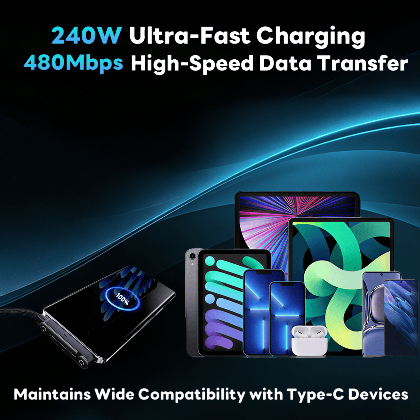 Support de téléphone pliable à charge rapide 240 W