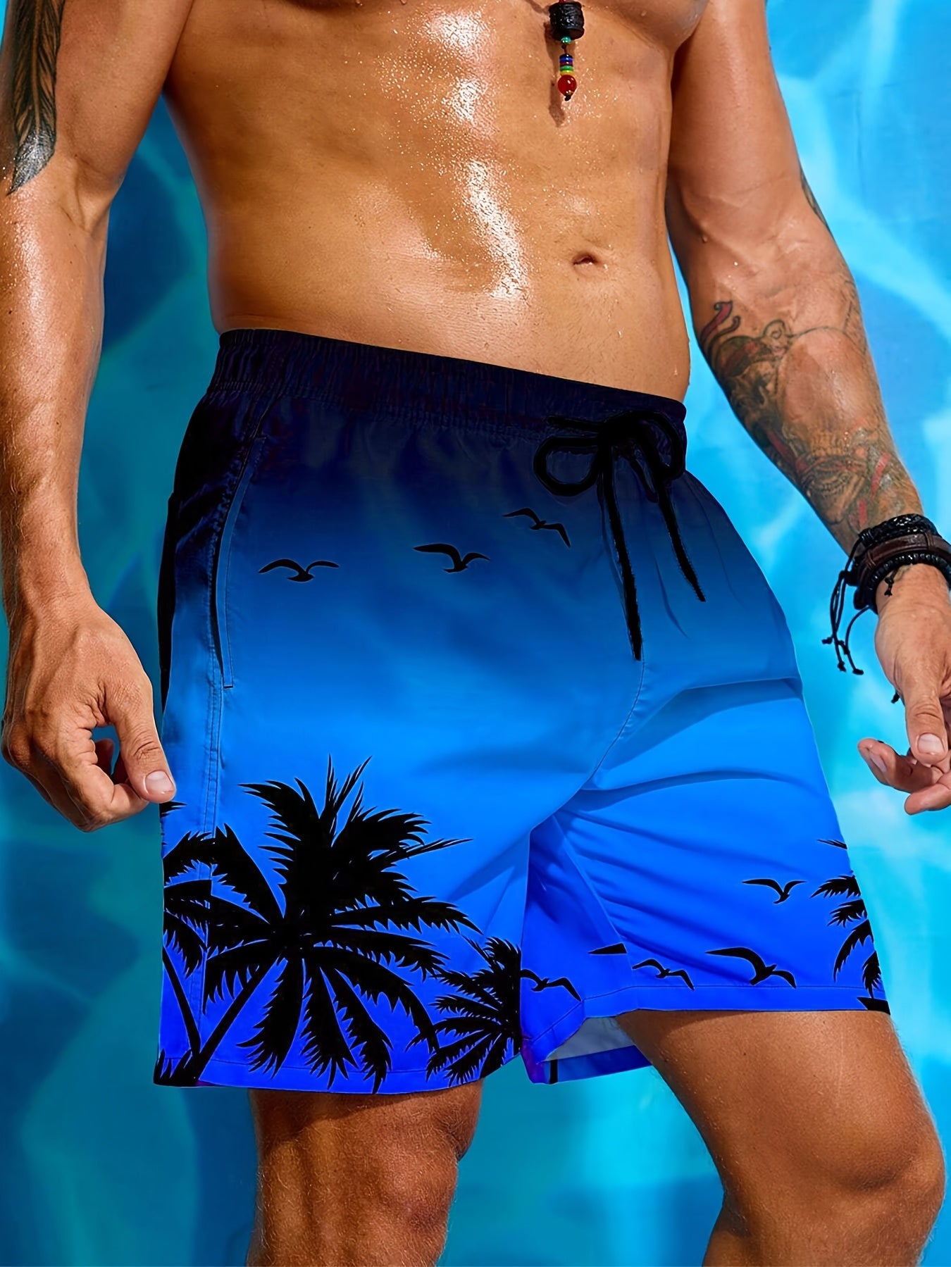 Short de plage pour homme à imprimé palmier 3D