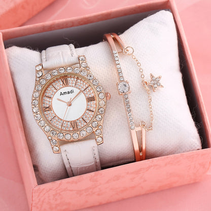 Montre,Bracelet en diamant pour femme, ensemble deux pièces BLANC