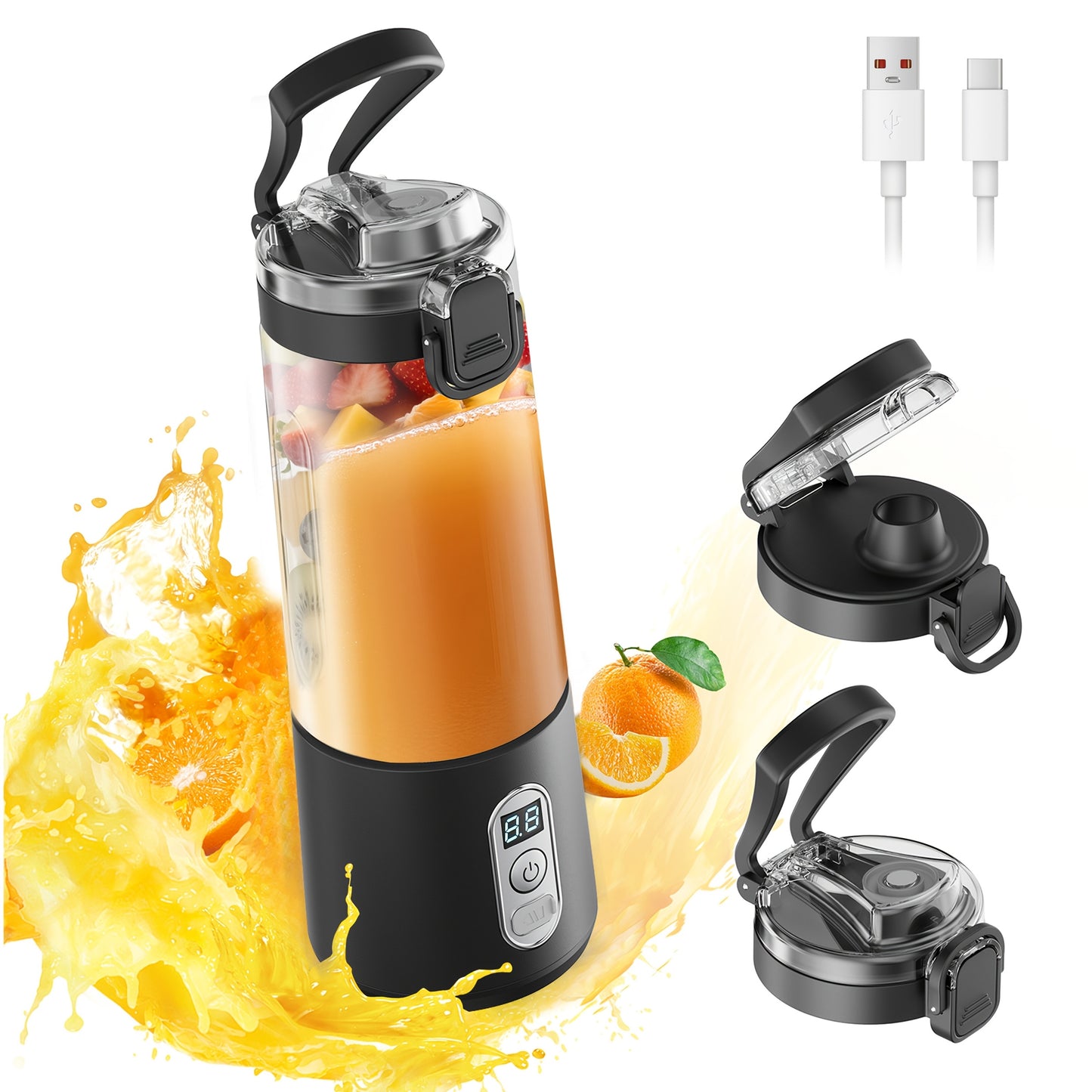 LALAYUAN USB-Powered Portable Blender & Juicer with Digital Timer, High-Speed Ice Crushing, One-Tap Lid, 1300mAh Battery, 6-Blade Stainless Steel, USB-C Charging, Compact Blender for Smoothies, Protein Shakes, Gym, Travel, Of - Topdecheztop.fr