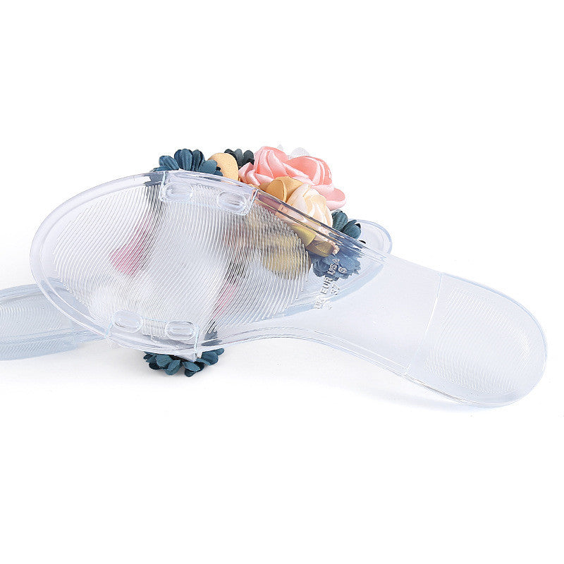 Pantoufles transparentes à semelle plate pour femmes