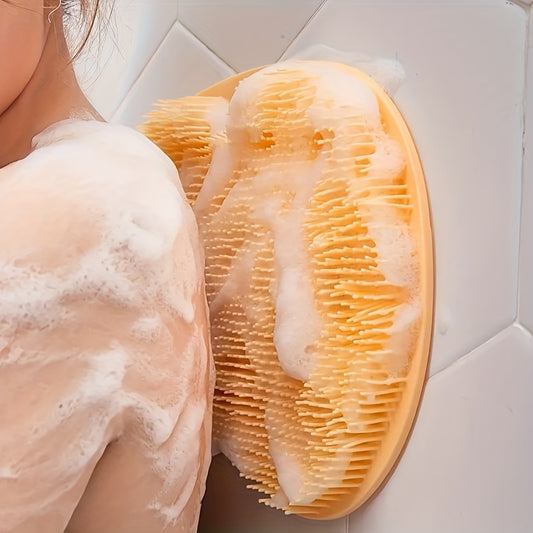 1pc Foot & Back Shower Scrubber, Silicone Bath Massage Pad, Wall Mounted Body Back Scrubber, Silicone Bath Massage Cushion Brush With Non-Slip Suction Cups, Deep Cleansing Body Skin Tool, Bathroom Accessories - Topdecheztop.fr