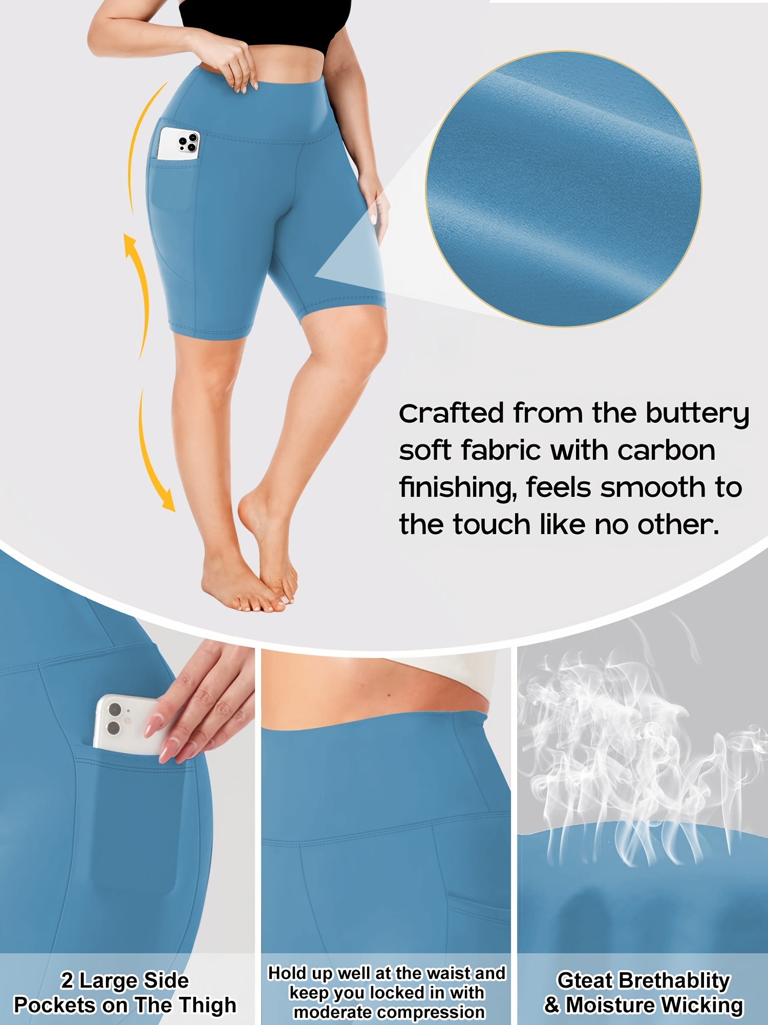 Lot de 3 bermudas taille haute avec poches en forme de lune, grande taille - Topdecheztop.fr