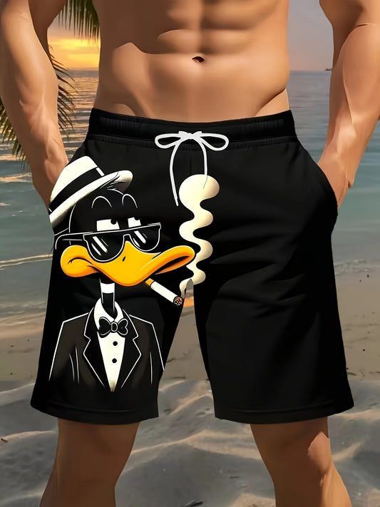 Short de plage homme imprimé canard 3D - Taille ajustable par cordon