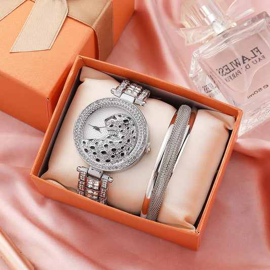 Montre Quartz Strass Motif Léopard Pleine de Diamants