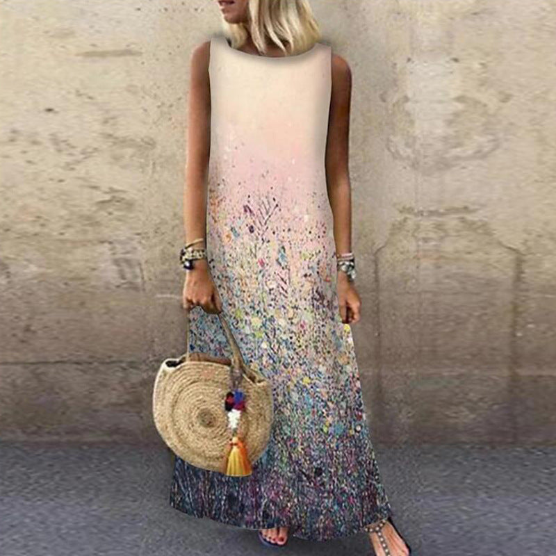 Robe à manches courtes imprimée numérique pour femme