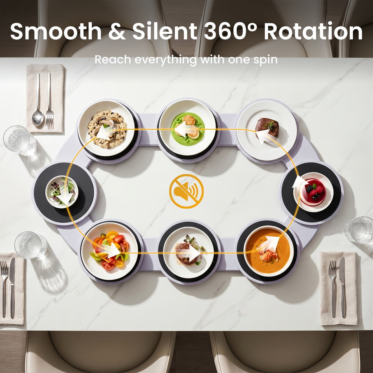 Plateau tournant rotatif extensible, plateau de service déformable à 8 compartiments et extension à une traction qui convient aux tables rondes, ovales et rectangulaires, grande capacité pour plusieurs tables, installation rapide et rangement facile, pour les banquets et fêtes de famille