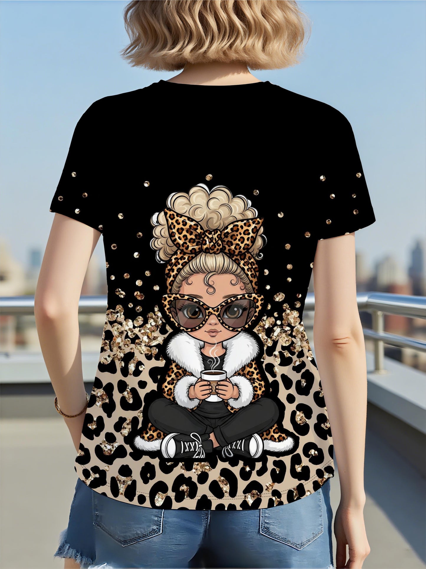 T-shirt à manches courtes et col rond pour femme