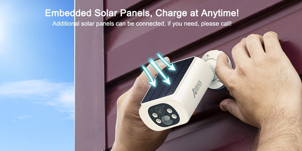 Caméra de sécurité solaire ANRAN 3MP sans fil extérieure, vision nocturne couleur, WiFi 2,4 GHz, panneau solaire intégré