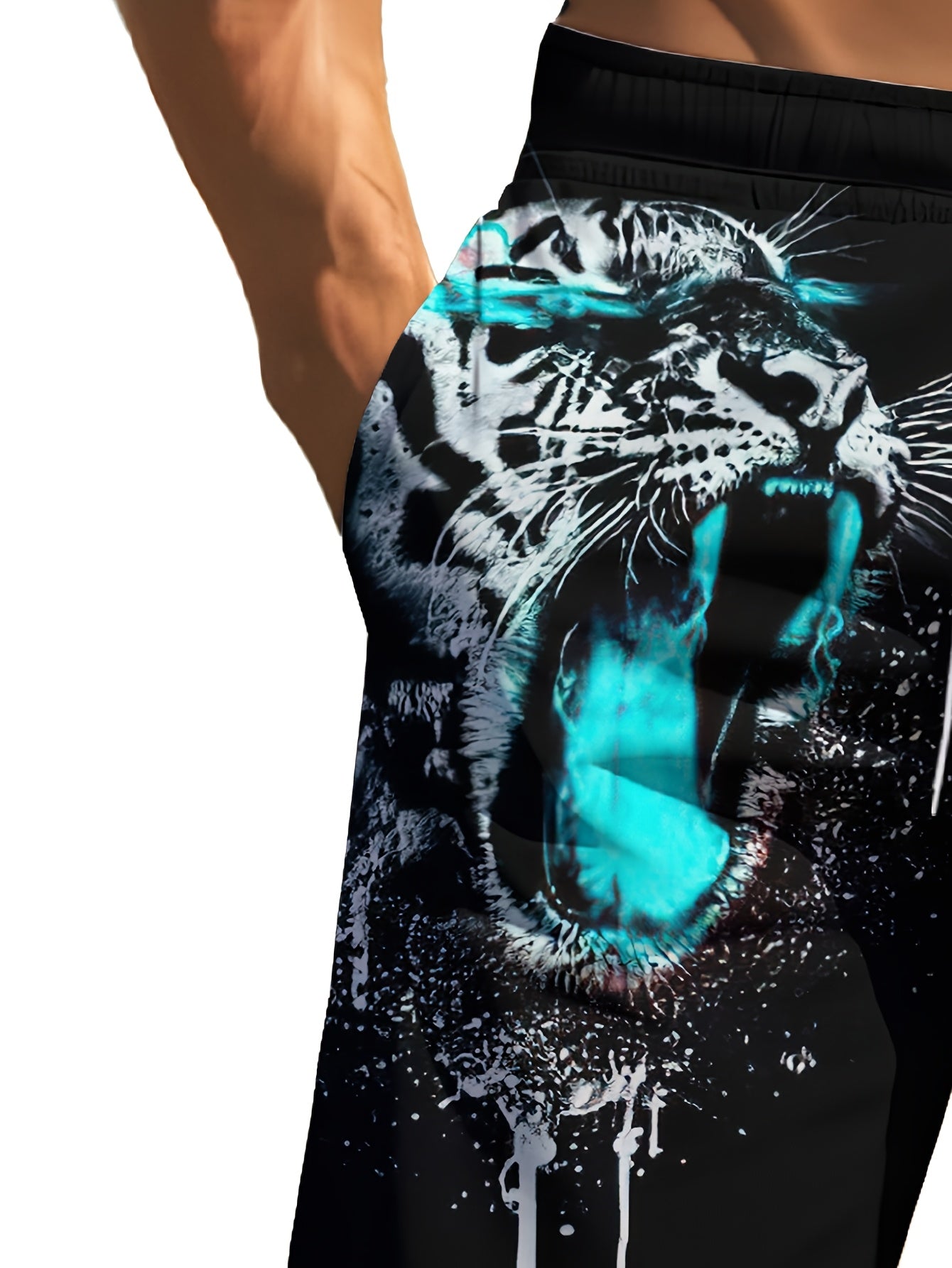 Short de plage d'été pour homme, imprimé animal, motif tigre féroce