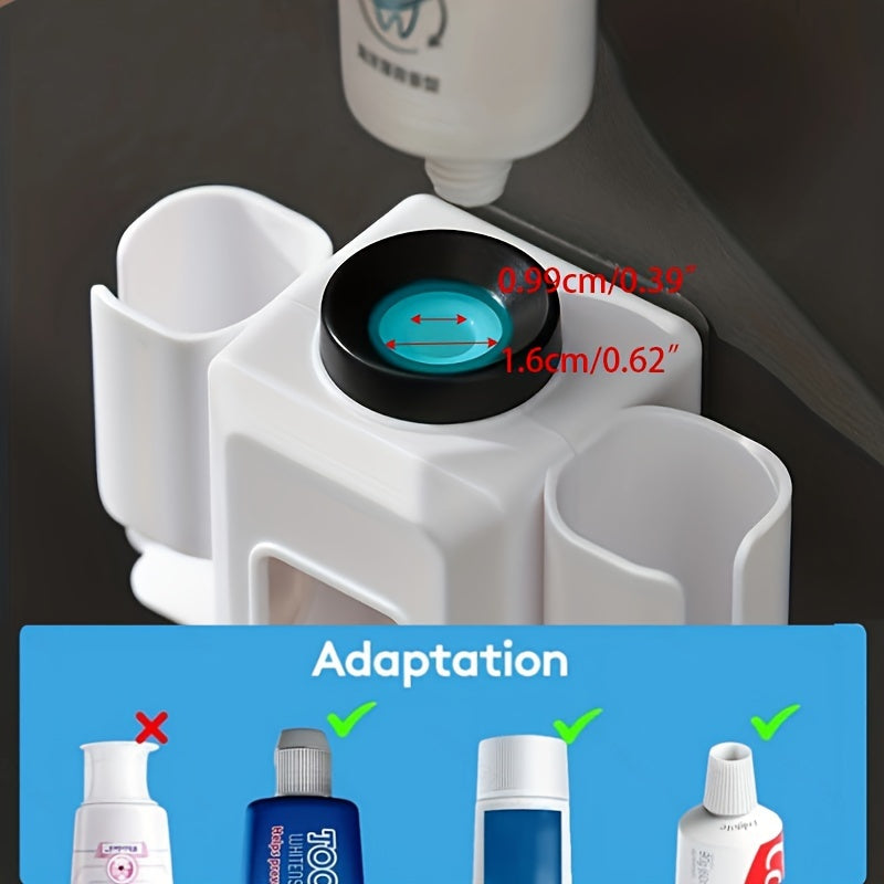 1pc Toothbrush Holder With Automatic Toothpaste Dispenser, Wall Mounted Toothbrush Storage Rack, Punch-free Toothbrush Storage Organizer, Multifunctional Electric Toothbrush Holder, Bathroom Accessories - Topdecheztop.fr