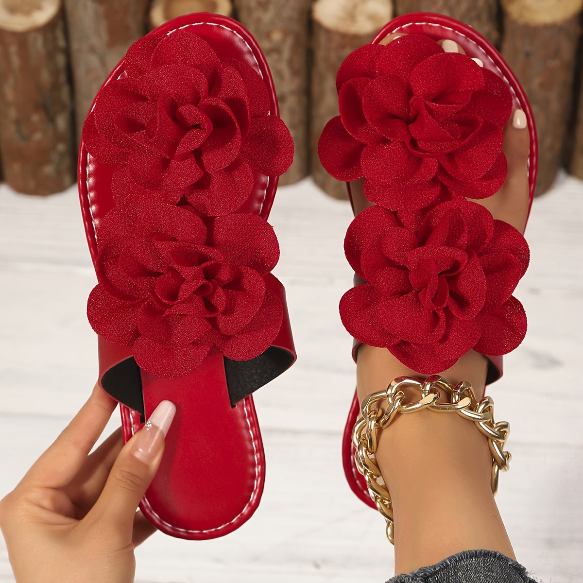 Sandales plates élégantes à fleurs pour femmes