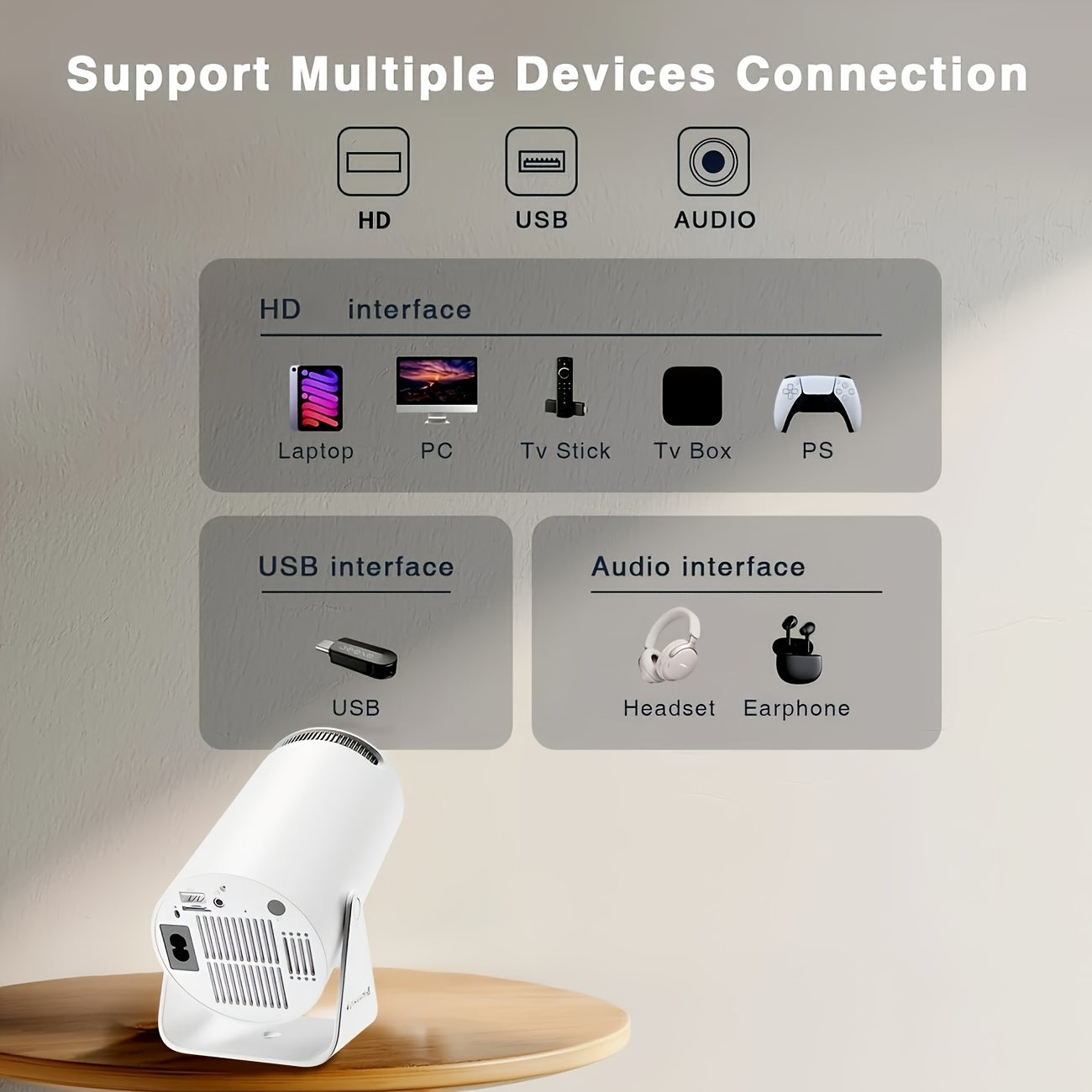 Mini projecteur Full HD 1080p, projecteur de cinéma intégré