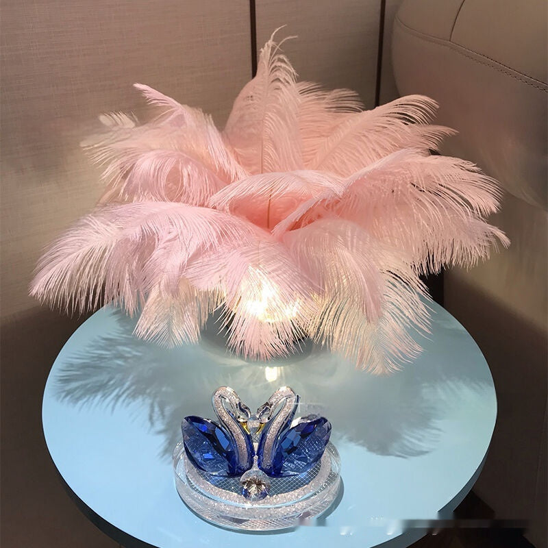 Lampe de table décorative en plumes véritables, douce et tactile