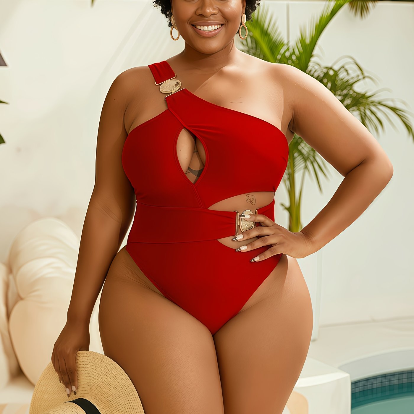 Maillot de bain une pièce noir sexy à une épaule dénudée pour femme